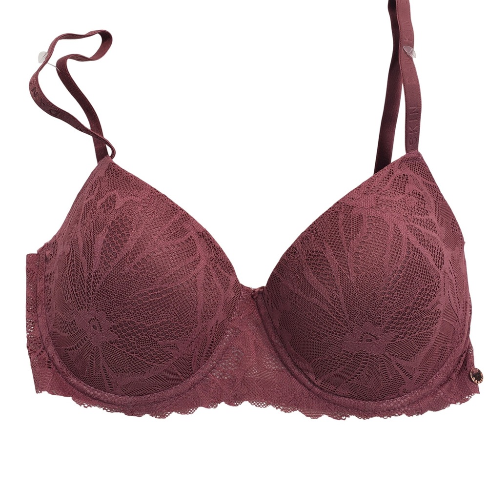 Danskin‎ Intimates Burgundy Lace Plunge Bra 34C